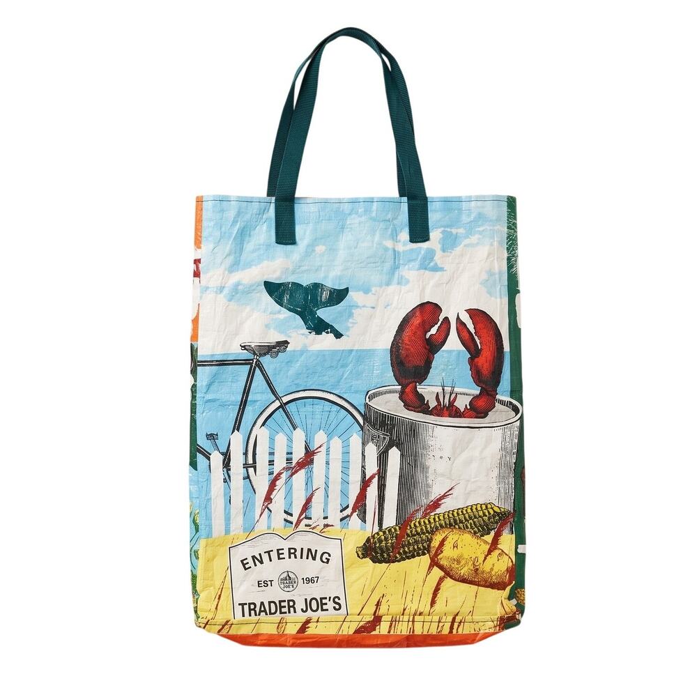 Trader Joes Coastal Nautical Preppy‎ Boston Massachusetts Reusable Shopping Bag